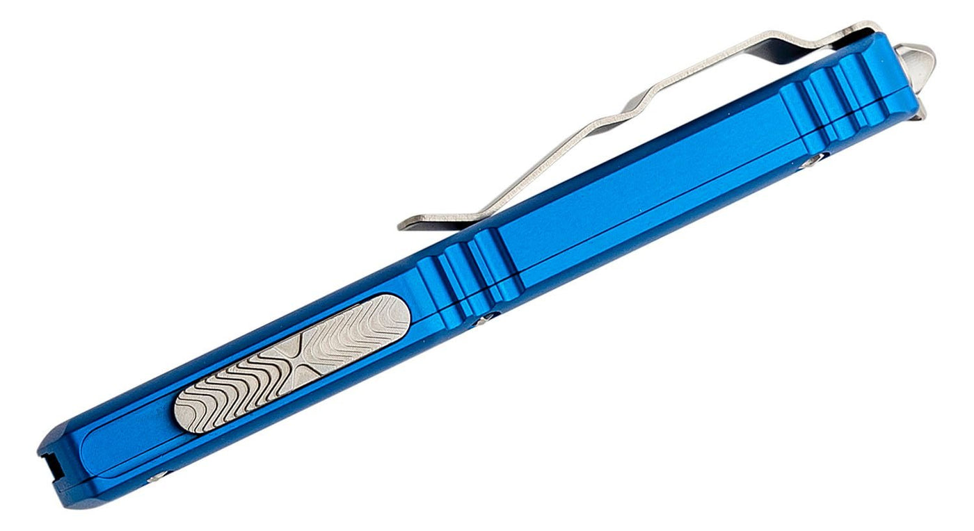 Microtech 121 - 10BL Ultratech AUTO OTF Knife 3.46" Stonewashed Drop Point Plain Blade, Blue Aluminum Handles - timberknives.com