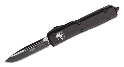 Microtech 121 - 1T Ultratech Tactical AUTO OTF Knife 3.46" Black Drop Point Plain Blade, Black Aluminum Handles - timberknives.com