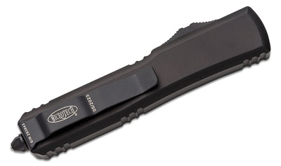 Microtech 121 - 1T Ultratech Tactical AUTO OTF Knife 3.46" Black Drop Point Plain Blade, Black Aluminum Handles - timberknives.com