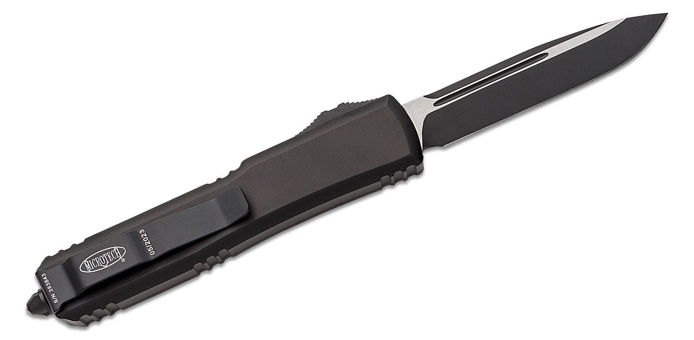 Microtech 121 - 1T Ultratech Tactical AUTO OTF Knife 3.46" Black Drop Point Plain Blade, Black Aluminum Handles - timberknives.com