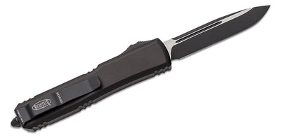 Microtech 121 - 1T Ultratech Tactical AUTO OTF Knife 3.46" Black Drop Point Plain Blade, Black Aluminum Handles - timberknives.com