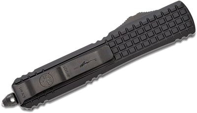 Microtech 123 - 1UT - DSH Ultratech Shadow Frag AUTO OTF 3.46" Black DLC Tanto Plain Blade, Black Aluminum Handle with Nickel Boron Internals - timberknives.com