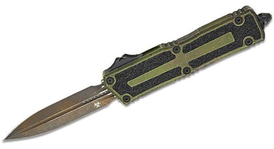 Microtech 1280 - 1OBS Signature Series Scarab Gen III AUTO OTF Knife 3.95" M390MK Black Double Edge Dagger Blade, Outbreak Aluminum with Black Traction Inlays - timberknives.com