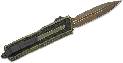Microtech 1280 - 1OBS Signature Series Scarab Gen III AUTO OTF Knife 3.95" M390MK Black Double Edge Dagger Blade, Outbreak Aluminum with Black Traction Inlays - timberknives.com