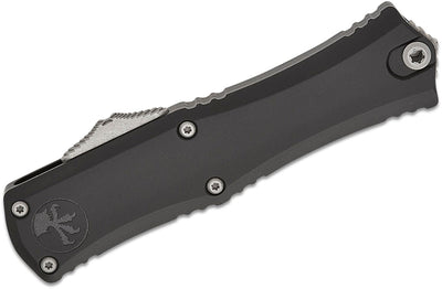 Microtech 1701M - 10AP Hera II Mini OTF AUTO Knife 3" M390MK Apocalyptic Double Edge Bayonet Blade, Black Deep Engraved Aluminum Handles - timberknives.com
