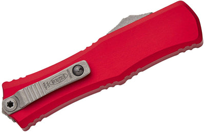 Microtech 1702M - 10APRD Hera II Mini OTF AUTO Knife - M390MK Apocalyptic Double Edge Dagger Blade, Red Deep Engraved Aluminum Handles - timberknives.com