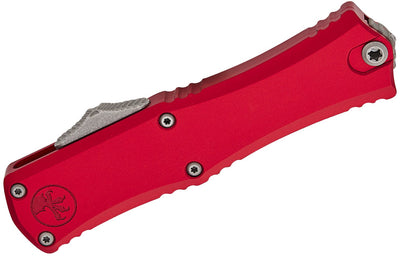 Microtech 1702M - 10APRD Hera II Mini OTF AUTO Knife - M390MK Apocalyptic Double Edge Dagger Blade, Red Deep Engraved Aluminum Handles - timberknives.com
