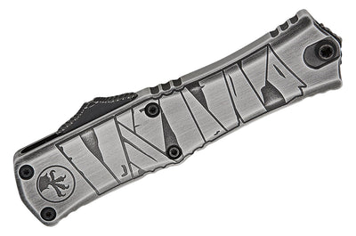 Microtech 1702M - 1BMHWMYS Signature Series Hera II Mini OTF Automatic Knife - M390MK Double - Edge Dagger Blade, Black Apocalyptic Finish, Premium Compact EDC Pocket Knife with Brushed Metal Mummy Wrap Aluminum Handle - timberknives.com