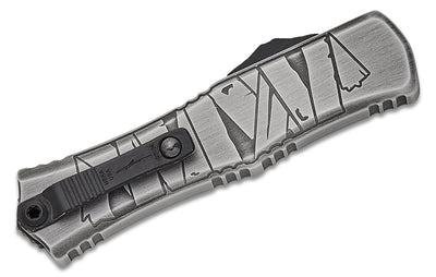Microtech 1702M - 1BMHWMYS Signature Series Hera II Mini OTF Automatic Knife - M390MK Double - Edge Dagger Blade, Black Apocalyptic Finish, Premium Compact EDC Pocket Knife with Brushed Metal Mummy Wrap Aluminum Handle - timberknives.com