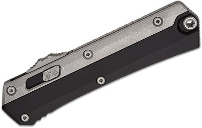 Microtech 184 - 10AP Glykon AUTO OTF Knife 3.75" Apocalyptic Double Edge Bayonet Blade, Black Aluminum Handles with Titanium Overlays - timberknives.com