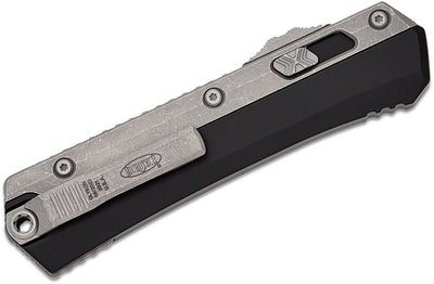 Microtech 184 - 10AP Glykon AUTO OTF Knife 3.75" Apocalyptic Double Edge Bayonet Blade, Black Aluminum Handles with Titanium Overlays - timberknives.com