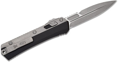 Microtech 184 - 10AP Glykon AUTO OTF Knife 3.75" Apocalyptic Double Edge Bayonet Blade, Black Aluminum Handles with Titanium Overlays - timberknives.com