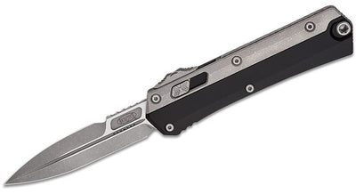 Microtech 184 - 10AP Glykon AUTO OTF Knife 3.75" Apocalyptic Double Edge Bayonet Blade, Black Aluminum Handles with Titanium Overlays - timberknives.com