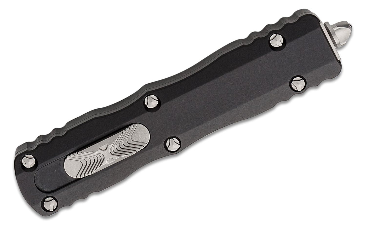 Microtech 225 - 11 Dirac AUTO OTF Knife 2.92" Stonewashed Double Combo Edge Dagger Blade, Black Aluminum Handles - timberknives.com