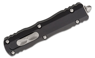 Microtech 225 - 11 Dirac AUTO OTF Knife 2.92" Stonewashed Double Combo Edge Dagger Blade, Black Aluminum Handles - timberknives.com