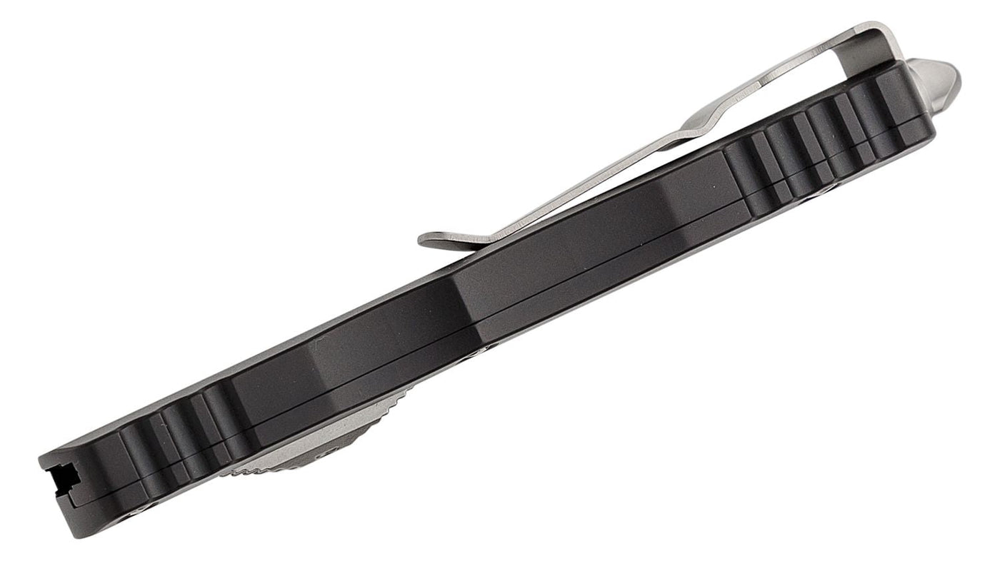 Microtech 225 - 11 Dirac AUTO OTF Knife 2.92" Stonewashed Double Combo Edge Dagger Blade, Black Aluminum Handles - timberknives.com