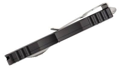 Microtech 225 - 11 Dirac AUTO OTF Knife 2.92" Stonewashed Double Combo Edge Dagger Blade, Black Aluminum Handles - timberknives.com