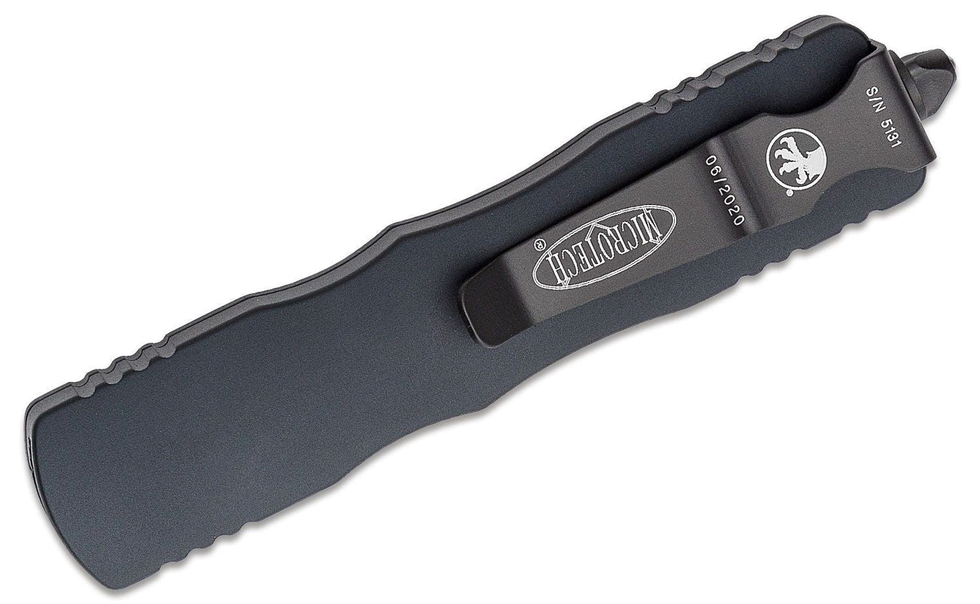 Microtech 225 - 1T Dirac Tactical AUTO OTF Knife 2.92" Black Double Edge Dagger Blade, Black Aluminum Handles - timberknives.com