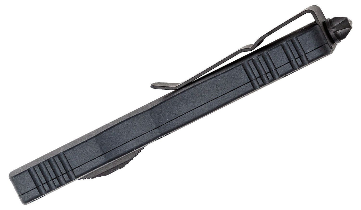 Microtech 225 - 1T Dirac Tactical AUTO OTF Knife 2.92" Black Double Edge Dagger Blade, Black Aluminum Handles - timberknives.com