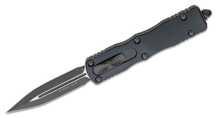 Microtech 225 - 1T Dirac Tactical AUTO OTF Knife 2.92" Black Double Edge Dagger Blade, Black Aluminum Handles - timberknives.com
