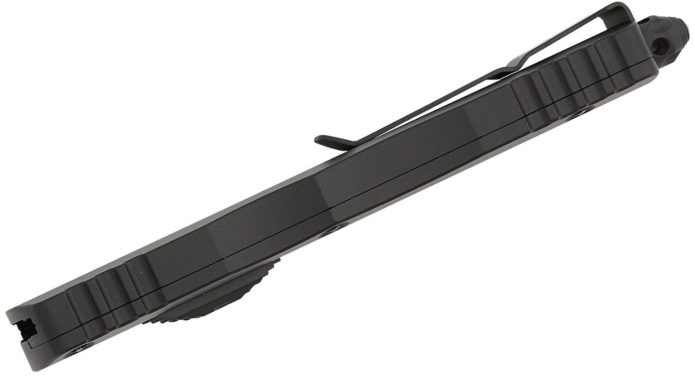 Microtech 227 - 1T Dirac Delta Tactical AUTO OTF Knife 3.79" Black Double Edge Dagger Blade, Black Aluminum Handles - timberknives.com