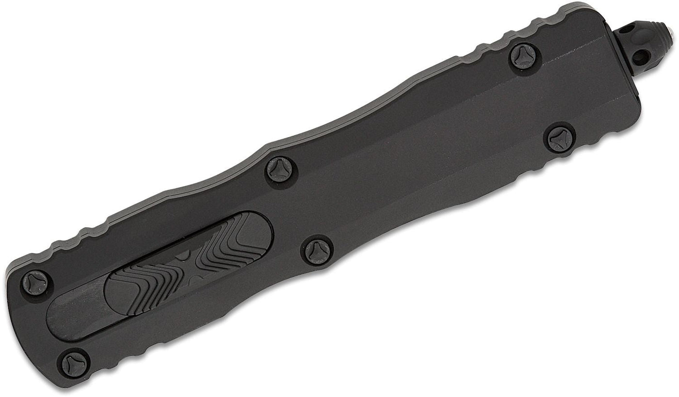 Microtech 227 - 1T Dirac Delta Tactical AUTO OTF Knife 3.79" Black Double Edge Dagger Blade, Black Aluminum Handles - timberknives.com