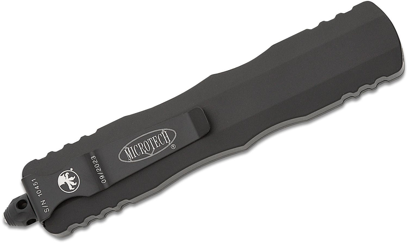 Microtech 227 - 1T Dirac Delta Tactical AUTO OTF Knife 3.79" Black Double Edge Dagger Blade, Black Aluminum Handles - timberknives.com