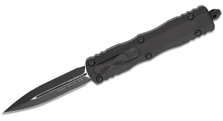 Microtech 227 - 1T Dirac Delta Tactical AUTO OTF Knife 3.79" Black Double Edge Dagger Blade, Black Aluminum Handles - timberknives.com