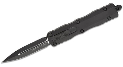 Microtech 227 - 1T Dirac Delta Tactical AUTO OTF Knife 3.79" Black Double Edge Dagger Blade, Black Aluminum Handles - timberknives.com