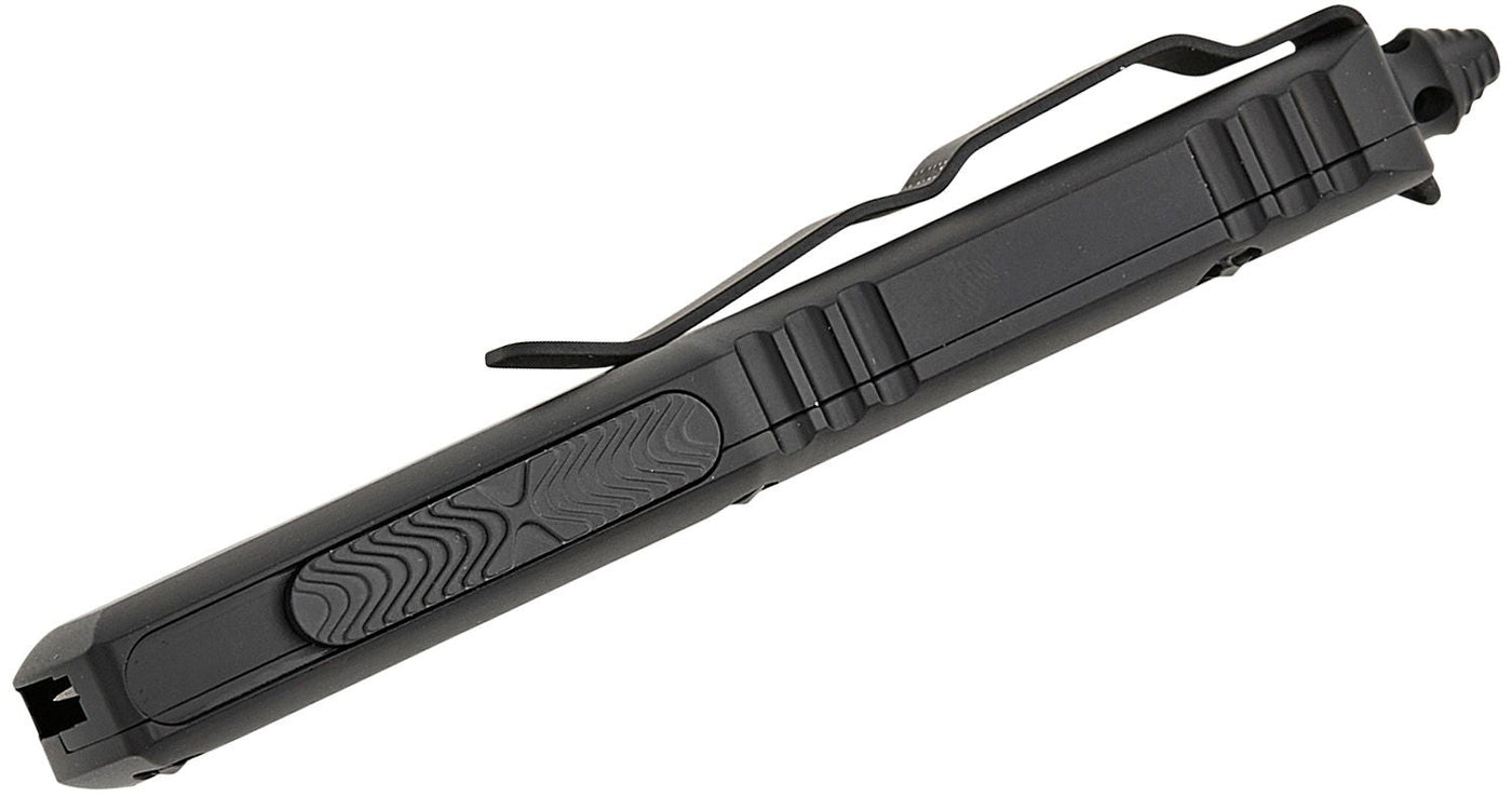 Microtech 231 - 1T UTX - 85 Tactical AUTO OTF Knife 3" Black Drop Point Plain Blade, Black Aluminum Handles - timberknives.com