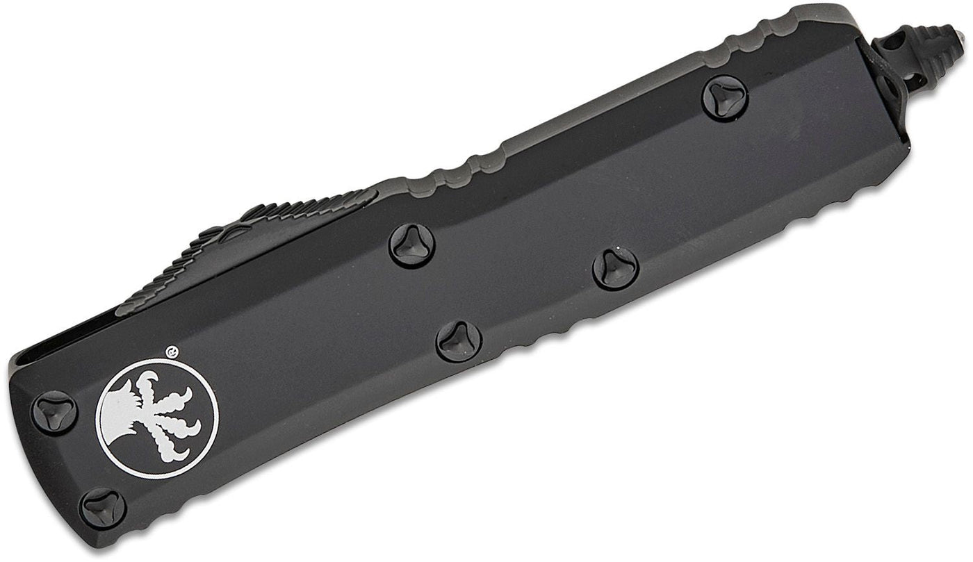 Microtech 231 - 1T UTX - 85 Tactical AUTO OTF Knife 3" Black Drop Point Plain Blade, Black Aluminum Handles - timberknives.com