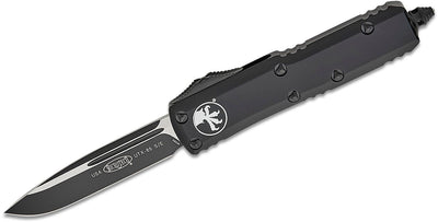 Microtech 231 - 1T UTX - 85 Tactical AUTO OTF Knife 3" Black Drop Point Plain Blade, Black Aluminum Handles - timberknives.com