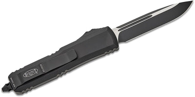Microtech 231 - 1T UTX - 85 Tactical AUTO OTF Knife 3" Black Drop Point Plain Blade, Black Aluminum Handles - timberknives.com