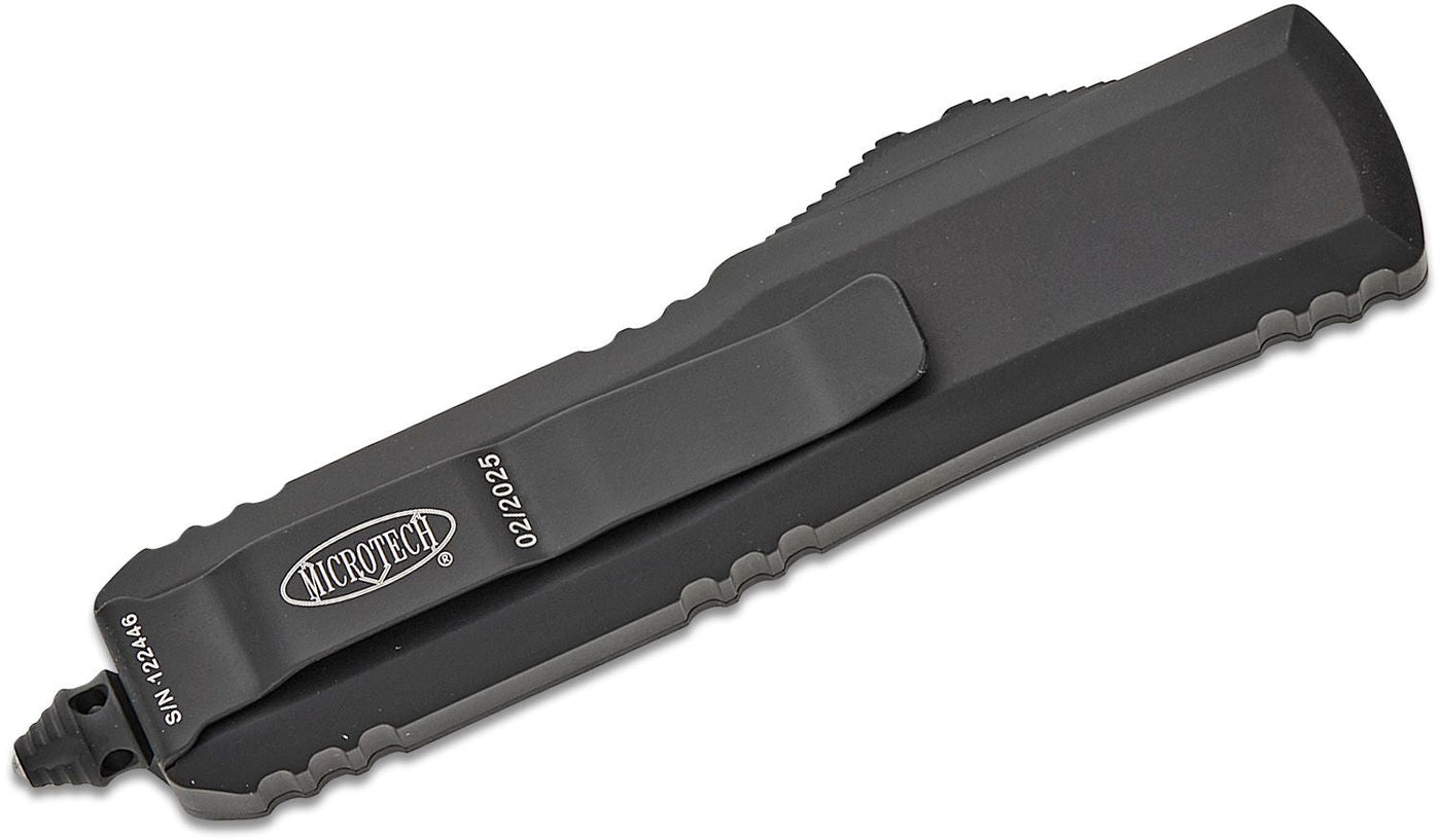 Microtech 231 - 1T UTX - 85 Tactical AUTO OTF Knife 3" Black Drop Point Plain Blade, Black Aluminum Handles - timberknives.com