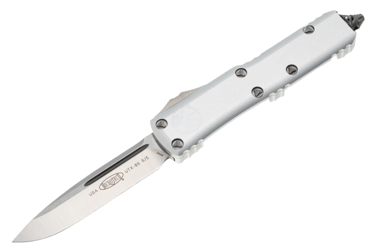 Microtech 231 - 4CR UTX - 85 S/E - Clear Handle - Satin Blade - timberknives.com