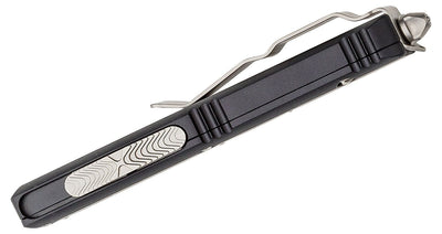 Microtech 232 - 12 UTX - 85 AUTO OTF 3" Stonewashed Plain/Serrated Double Edge Blade, Black Aluminum Handles - timberknives.com