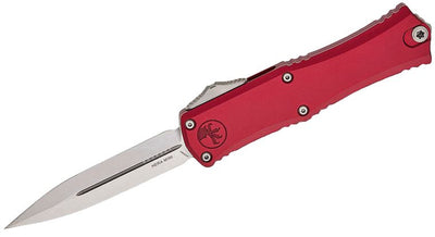 Microtech Hera II Mini 1702M - 10 OTF Automatic Knife - M390MK Double - Edge Dagger Blade, Apocalyptic Finish, Premium Compact EDC Pocket Knife with Black Aluminum Handle - timberknives.com
