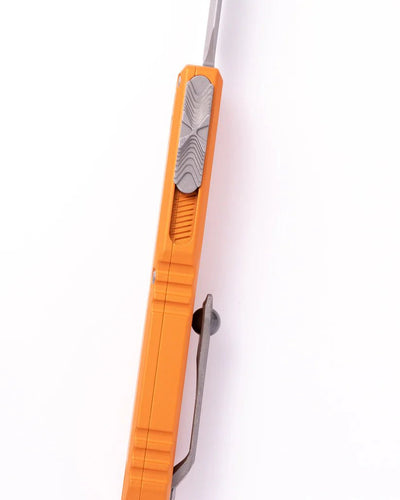 Microtech Ultratech Gen IV D/E Apocalyptic Standard Tequila Sunrise (11224 - 10APTE) OTF Automatic Knife - M390MK Double - Edge Dagger Blade, Premium EDC/Tactical Pocket Knife with Tequila Sunrise Aluminum Handle - timberknives.com