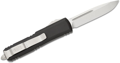 Microtech UTX - 85 AUTO OTF Knife 3" Stonewashed Drop Point Plain Blade, Black Aluminum Handles - 231 - 10 - timberknives.com