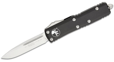 Microtech UTX - 85 AUTO OTF Knife 3" Stonewashed Drop Point Plain Blade, Black Aluminum Handles - 231 - 10 - timberknives.com