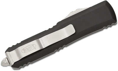 Microtech UTX - 85 AUTO OTF Knife 3" Stonewashed Drop Point Plain Blade, Black Aluminum Handles - 231 - 10 - timberknives.com