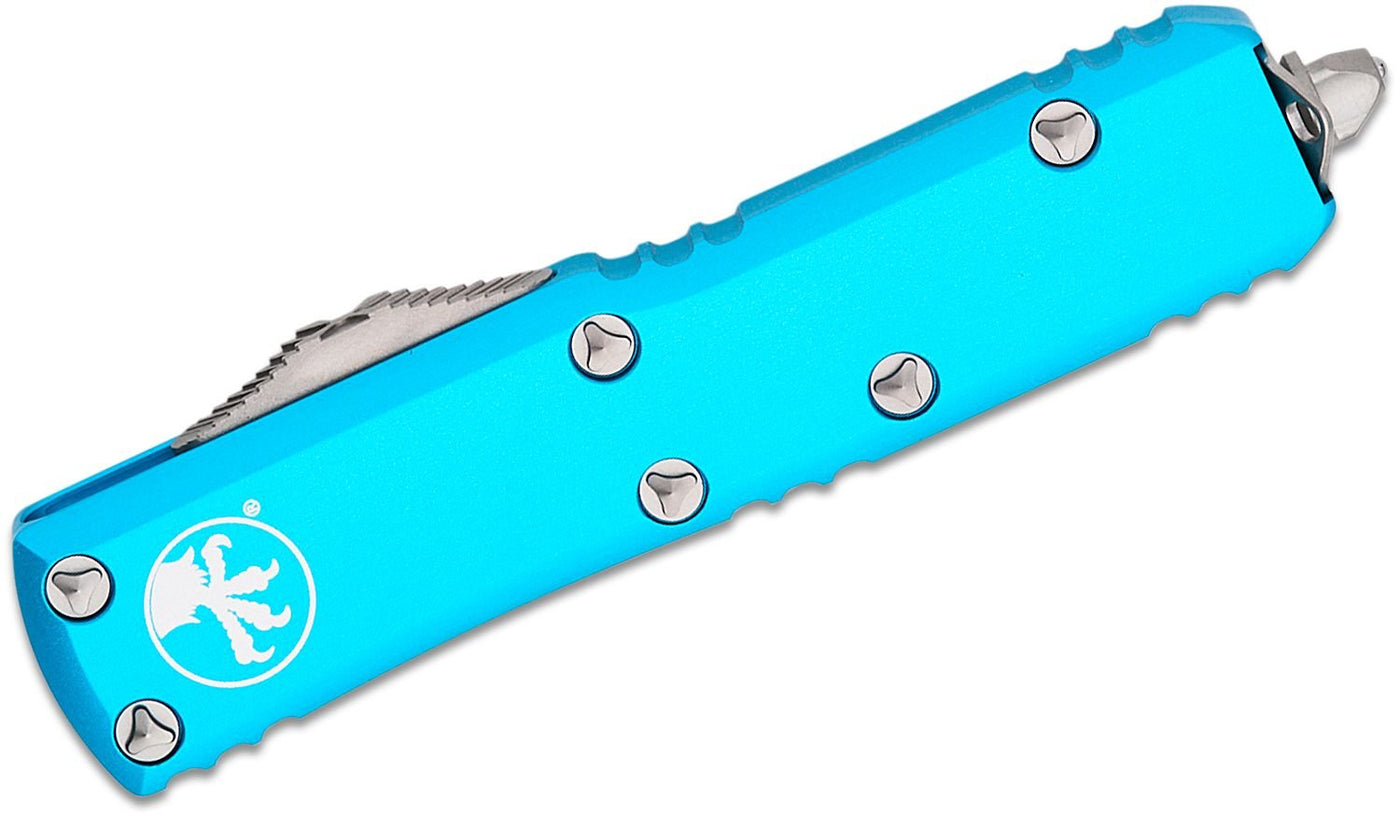 Microtech UTX - 85 D/E OTF Automatic Knife Turquoise (3.1" Satin) 232 - 4 TQ - timberknives.com