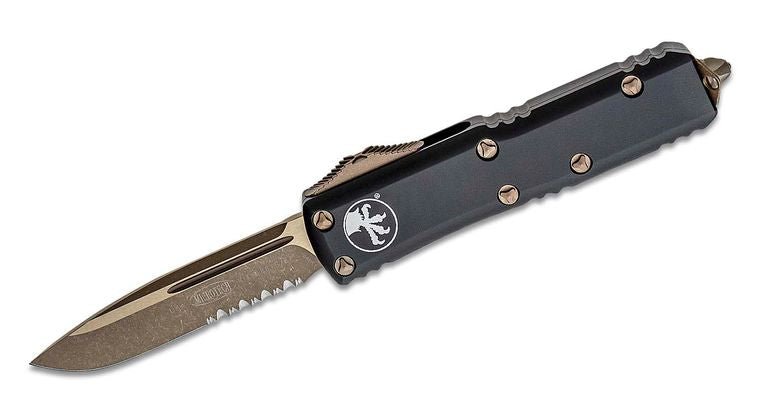 Microtech UTX - 85 S/E OTF Automatic Knife Black (3.125" Bronze Apocalyptic) - timberknives.com
