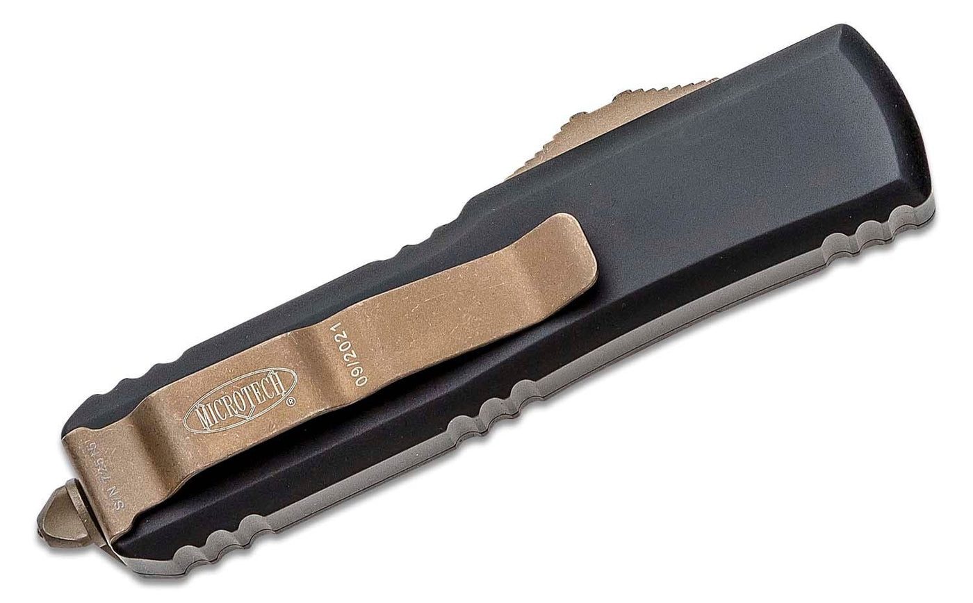 Microtech UTX - 85 S/E OTF Automatic Knife Black (3.125" Bronze Apocalyptic) - timberknives.com
