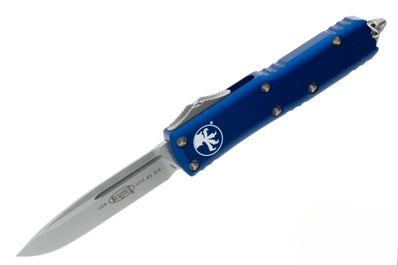 Microtech UTX - 85 S/E OTF Automatic Knife Navy Blue Aluminum (3.1" Satin) 231 - 4NA - timberknives.com
