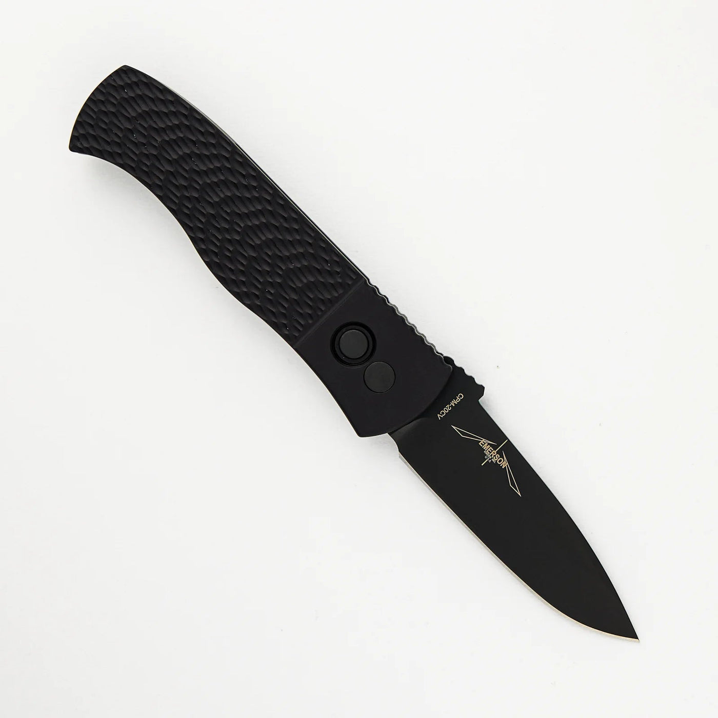 PRO - TECH KNIVES CQC7 AUTO EMERSON DESIGN E7A06 - LH - 20CV - LEFT HANDED, BLACK TEXTURED HANDLE, DLC BLACK SPEAR POINT 20CV BLADE - timberknives.com