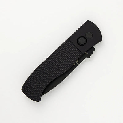 PRO - TECH KNIVES CQC7 AUTO EMERSON DESIGN E7A06 - LH - 20CV - LEFT HANDED, BLACK TEXTURED HANDLE, DLC BLACK SPEAR POINT 20CV BLADE - timberknives.com