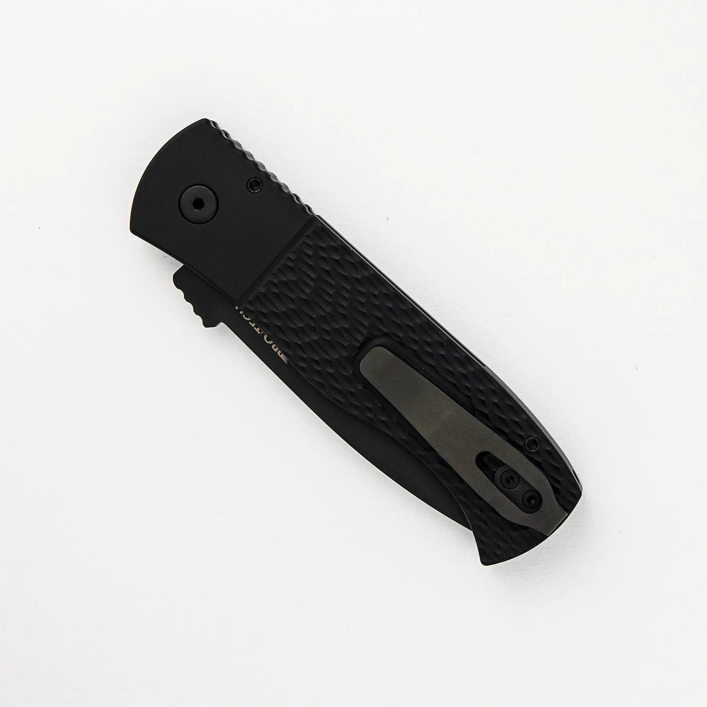 PRO - TECH KNIVES CQC7 AUTO EMERSON DESIGN E7A06 - LH - 20CV - LEFT HANDED, BLACK TEXTURED HANDLE, DLC BLACK SPEAR POINT 20CV BLADE - timberknives.com