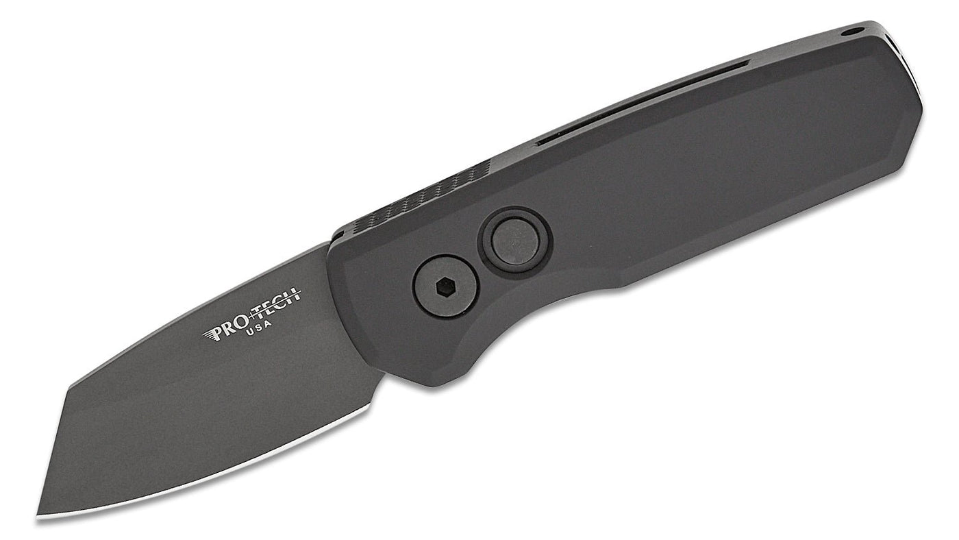 Pro - Tech R5403 Runt 5 AUTO Folding Knife - 1.94" Black DLC Reverse Tanto Blade, Black Aluminum Handles - timberknives.com
