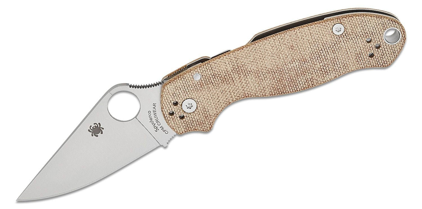 Spyderco Para 3 Compression Lock Folding Knife 2.95" CPM - CruWear Satin Plain Blade, Brown Canvas Micarta Handles (Paramilitary 3) - C223MPCW - timberknives.com